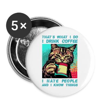Café avec un chat - Lot de 5 grands badges (56 mm) - blanc - Devant