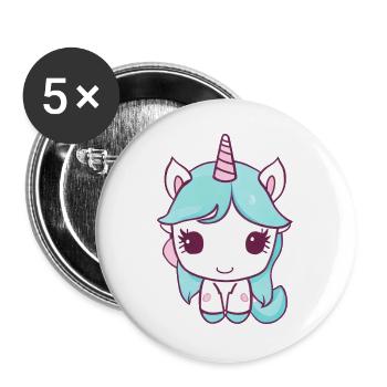 La jolie licorne kawaii s’assoit et est heureuse - Lot de 5 grands badges (56 mm) - blanc - Devant