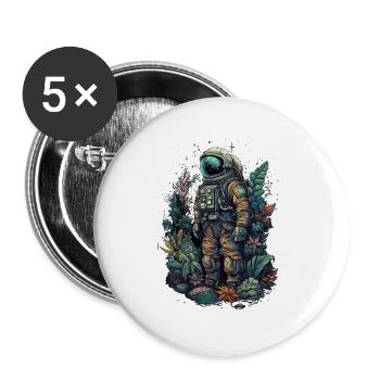 Un astronaute envahi par les plantes - Surréaliste - Lot de 5 grands badges (56 mm) - blanc - Devant