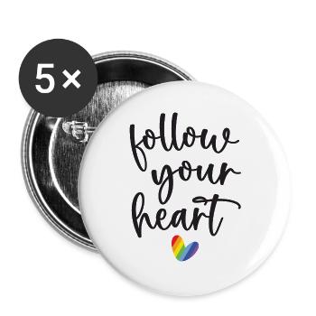 Pride Month - Folge deinem Herzen - Buttons groß 56 mm (5er Pack) - Weiß - Vorne