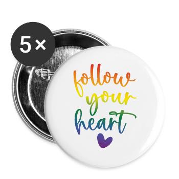 Pride Month - Folge deinem Herzen - Buttons groß 56 mm (5er Pack) - Weiß - Vorne