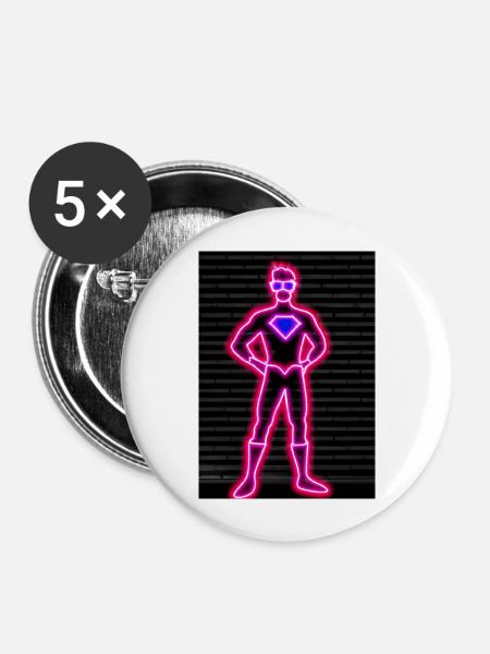 Superhelden Neon - Buttons groß 56 mm (5er Pack) - Weiß