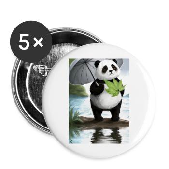 Panda mit Blattschirm - Buttons groß 56 mm (5er Pack) - Weiß - Vorne