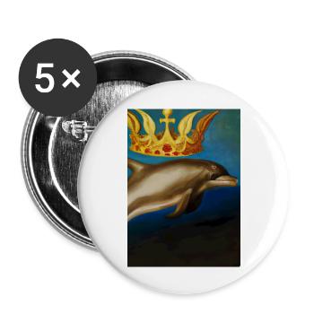 Delfin mit Krone - Buttons groß 56 mm (5er Pack) - Weiß - Vorne