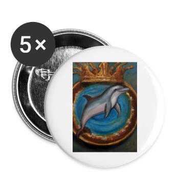 Delfin mit Krone - Buttons groß 56 mm (5er Pack) - Weiß - Vorne