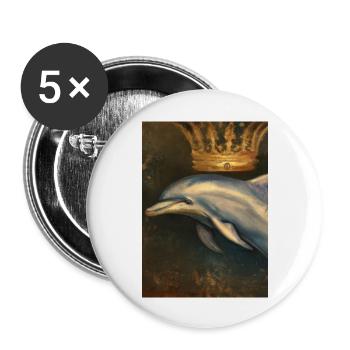 Delfin mit Krone - Buttons groß 56 mm (5er Pack) - Weiß - Vorne