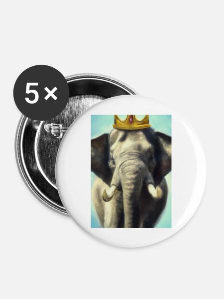 Elefant mit Krone - Buttons groß 56 mm (5er Pack) - Weiß