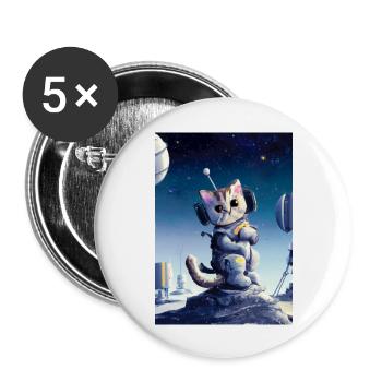 Astronautenkatze - Buttons groß 56 mm (5er Pack) - Weiß - Vorne