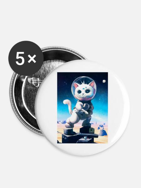 Astronautenkatze - Buttons groß 56 mm (5er Pack) - Weiß