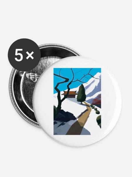 Pfad zu einem Berg - Buttons groß 56 mm (5er Pack) - Weiß