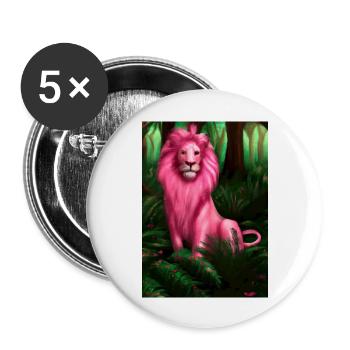 Rosa Löwe - Buttons groß 56 mm (5er Pack) - Weiß - Vorne