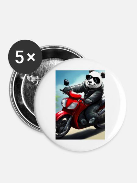 Motorrad-Panda - Buttons groß 56 mm (5er Pack) - Weiß