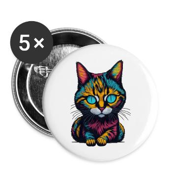 Katze I Stubentiger I Geschenk - Buttons groß 56 mm (5er Pack) - Weiß - Vorne