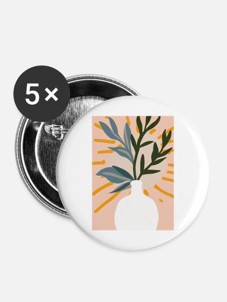 Florale Blumenformen - Buttons groß 56 mm (5er Pack) - Weiß
