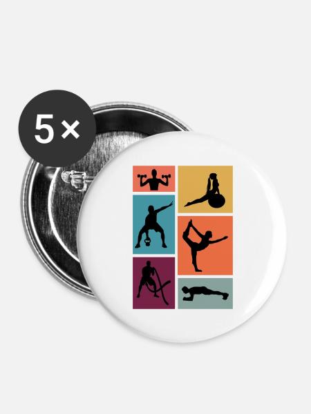 Fitness Übung Workout Fitnessstudio - Buttons groß 56 mm (5er Pack) - Weiß