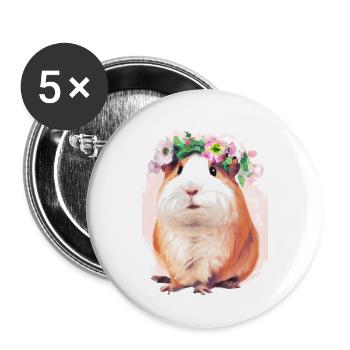 Buntes Meerschweinchen - Buttons groß 56 mm (5er Pack) - Weiß - Vorne