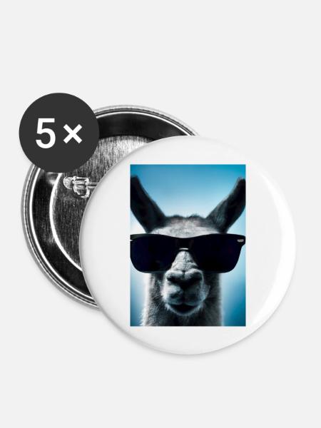 Lama mit Sonnenbrille - Buttons groß 56 mm (5er Pack) - Weiß