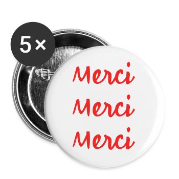 MERCI. MAÎTRESSE. MAÎTRE. MERCI MAÎTRESSE. CADEAU - Lot de 5 grands badges (56 mm) - blanc - Devant