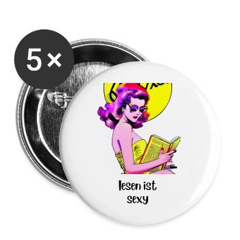 Lesen ist sexy - Buttons groß 56 mm (5er Pack) - Weiß - Vorne