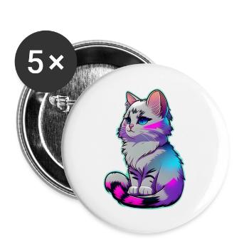 mignon petit chat gris - Lot de 5 grands badges (56 mm) - blanc - Devant