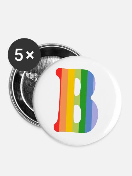 Buchstabe B Regenbogen - Buttons groß 56 mm (5er Pack) - Weiß