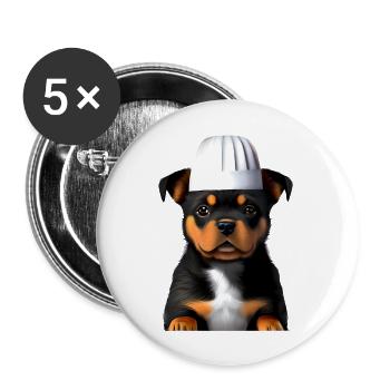 Chiot Rottweiler Restaurateur Chiens Chien de cuisine - Lot de 5 grands badges (56 mm) - blanc - Devant
