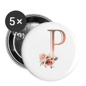 Buchstabe P mit Blumen - Buttons groß 56 mm (5er Pack) - Weiß - Vorne