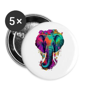 Elefant - Buttons groß 56 mm (5er Pack) - Weiß - Vorne