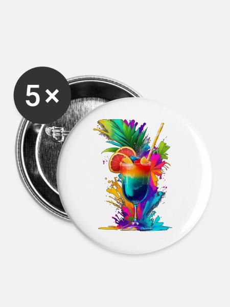 Cocktail Tropical - Buttons groß 56 mm (5er Pack) - Weiß