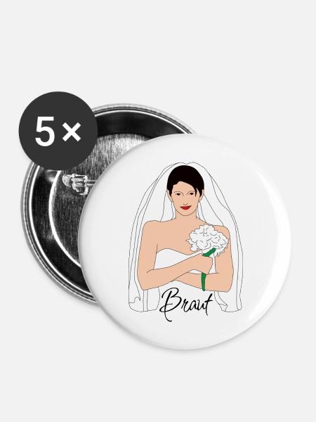 braut schwarz 1 - Buttons groß 56 mm (5er Pack) - Weiß