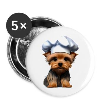 Yorkshire Terrier Cuisine chiot Restaurateur Chien - Lot de 5 grands badges (56 mm) - blanc - Devant