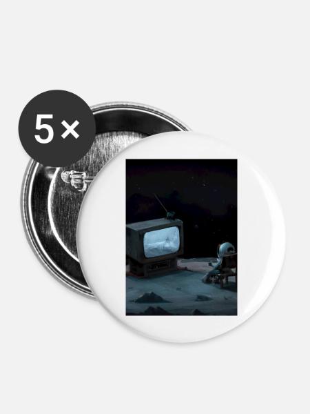 Astronaut sieht fern - Buttons groß 56 mm (5er Pack) - Weiß