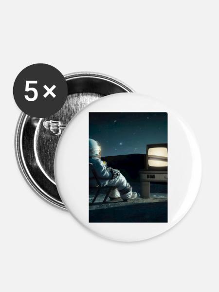 Astronaut sieht fern - Buttons groß 56 mm (5er Pack) - Weiß