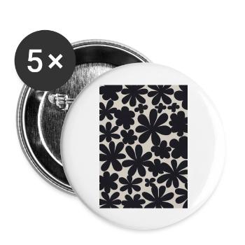 Schwarze Blumen-Muster - Buttons groß 56 mm (5er Pack) - Weiß - Vorne
