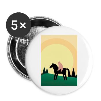 Katze reitet Pferd Minimal - Buttons groß 56 mm (5er Pack) - Weiß - Vorne