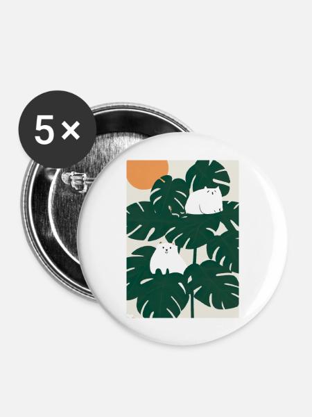 Katzen auf Leafs - Buttons groß 56 mm (5er Pack) - Weiß