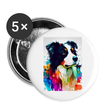 Bunter Border Collie - Buttons groß 56 mm (5er Pack) - Weiß - Vorne