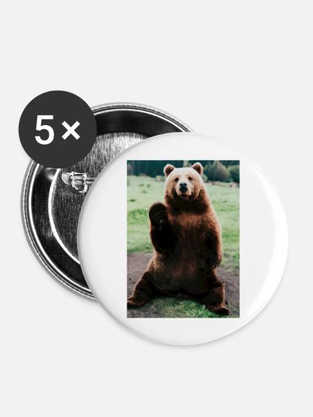 Niedlicher Hallo-Bär - Buttons groß 56 mm (5er Pack) - Weiß