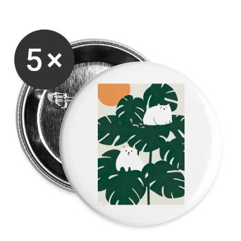 Katzen auf Leafs - Buttons groß 56 mm (5er Pack) - Weiß - Vorne