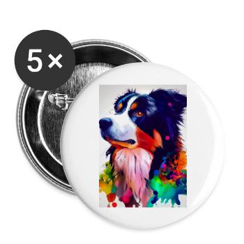 Bunter Border Collie - Buttons groß 56 mm (5er Pack) - Weiß - Vorne