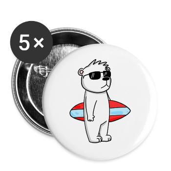 Planche de surf Polar Bear Surfing Bear Cool - Vacances - Lot de 5 grands badges (56 mm) - blanc - Devant