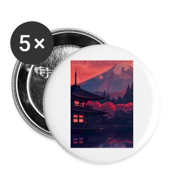 Roter japanischer Berg - Buttons groß 56 mm (5er Pack) - Weiß - Vorne
