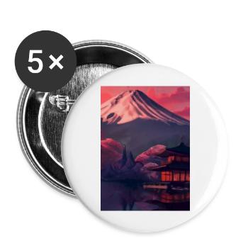 Roter japanischer Berg - Buttons groß 56 mm (5er Pack) - Weiß - Vorne