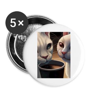 Two Cats Kaffee - Buttons groß 56 mm (5er Pack) - Weiß - Vorne