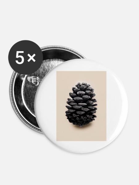 Schwarzer Kiefernzapfen - Buttons groß 56 mm (5er Pack) - Weiß