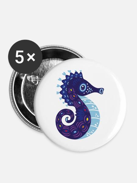 Meerestiere - Buttons groß 56 mm (5er Pack) - Weiß