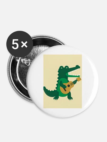 Krokodil spielt Gitarre - Buttons groß 56 mm (5er Pack) - Weiß
