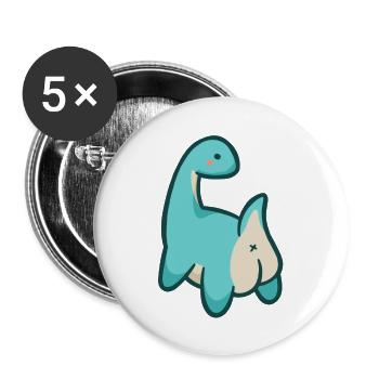 Hugadino Dino ludique, mignon dinosaure - Lot de 5 grands badges (56 mm) - blanc - Devant