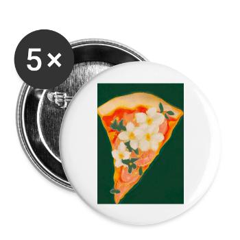 Blümchen-Pizza - Buttons groß 56 mm (5er Pack) - Weiß - Vorne