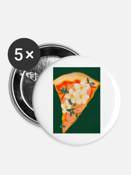 Blümchen-Pizza - Buttons groß 56 mm (5er Pack) - Weiß